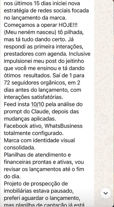 Relato de mentorada que lançou a empresa do zero com estrutura completa