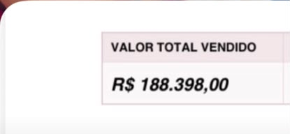 Painel de vendas de uma mentorada mostrando R$ 188.398 em valor total vendido